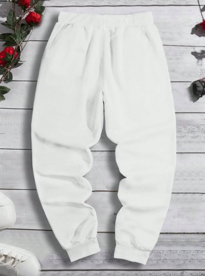 Men’s White Sweatpants with Dragon & Japanese Letter Print