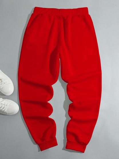 Men’s Red Sweatpants with Chicago Letter Graphic