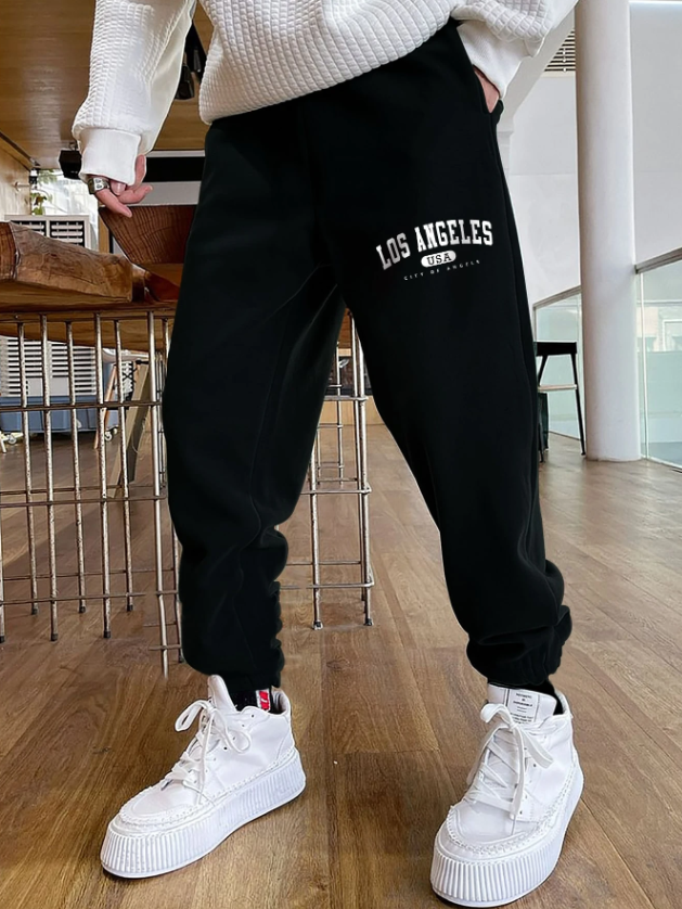 Men’s Black Sweatpants with Los Angeles Letter Graphic