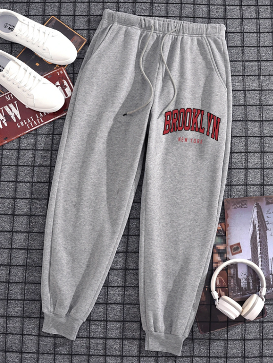 Men’s Grey Sweatpants with Brooklyn Letter Graphic
