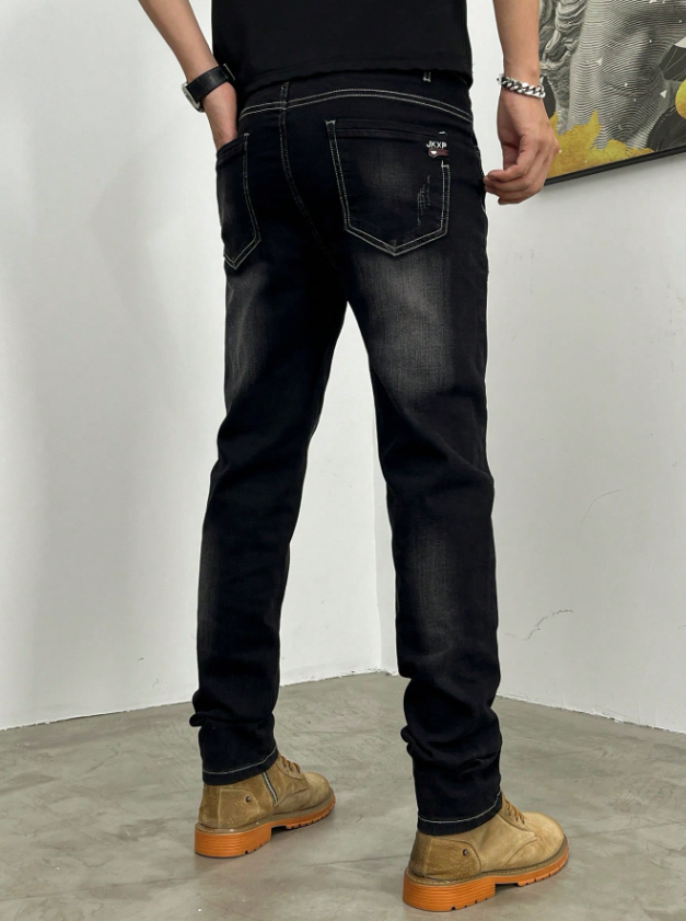 Men’s Black Slim Fit Stretch Jeans with Scratch Effect