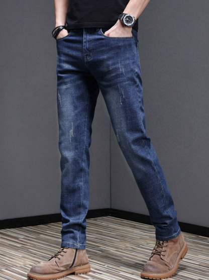 Men’s Blue Slim Fit Stretch Jeans with Scratch Effect