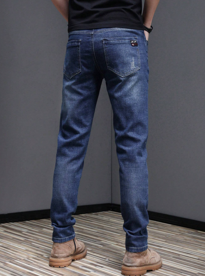 Men’s Blue Slim Fit Stretch Jeans with Scratch Effect
