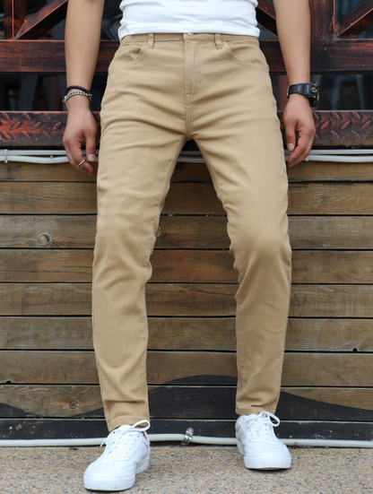 Men’s Khaki Slim Fit Solid Jeans with Slant Pockets