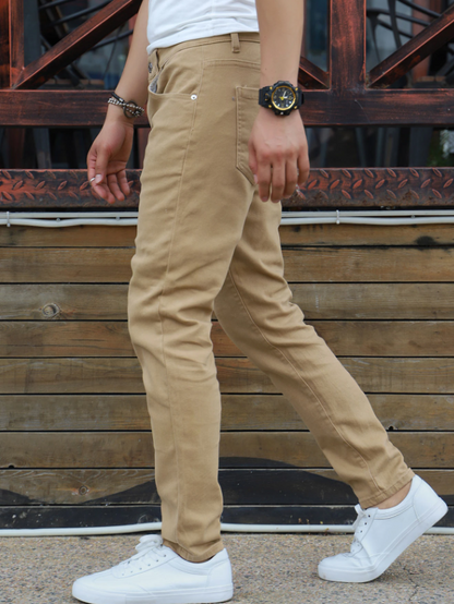Men’s Khaki Slim Fit Solid Jeans with Slant Pockets