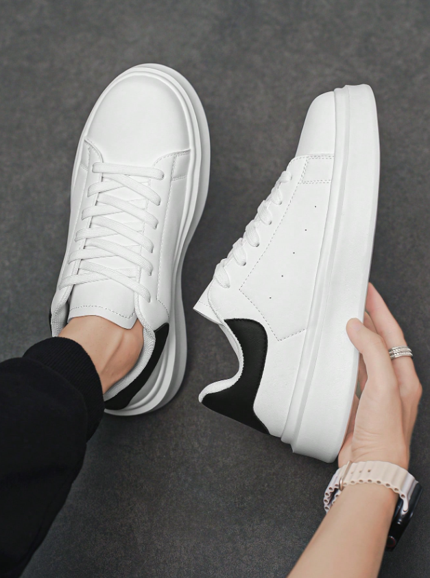 Men’s White Color Block Low-Top Casual Lace-Up Sneakers