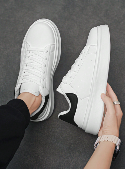 Men’s White Color Block Low-Top Casual Lace-Up Sneakers