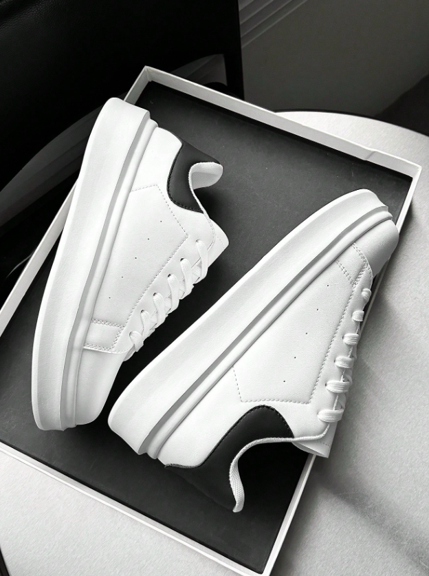 Men’s White Color Block Low-Top Casual Lace-Up Sneakers