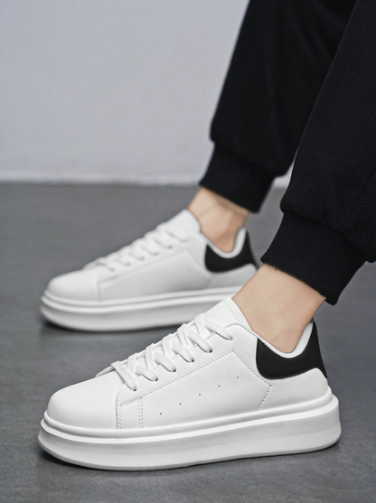 Men’s White Color Block Low-Top Casual Lace-Up Sneakers