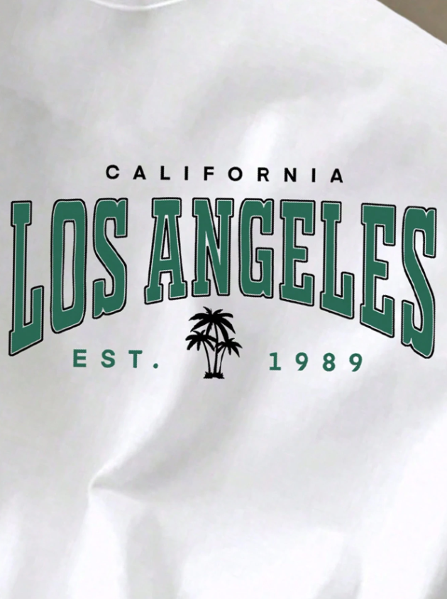 Men White Knitted Fabric T-Shirt With Los Angeles Graphic