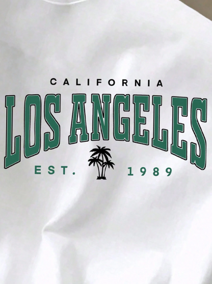 Men White Knitted Fabric T-Shirt With Los Angeles Graphic