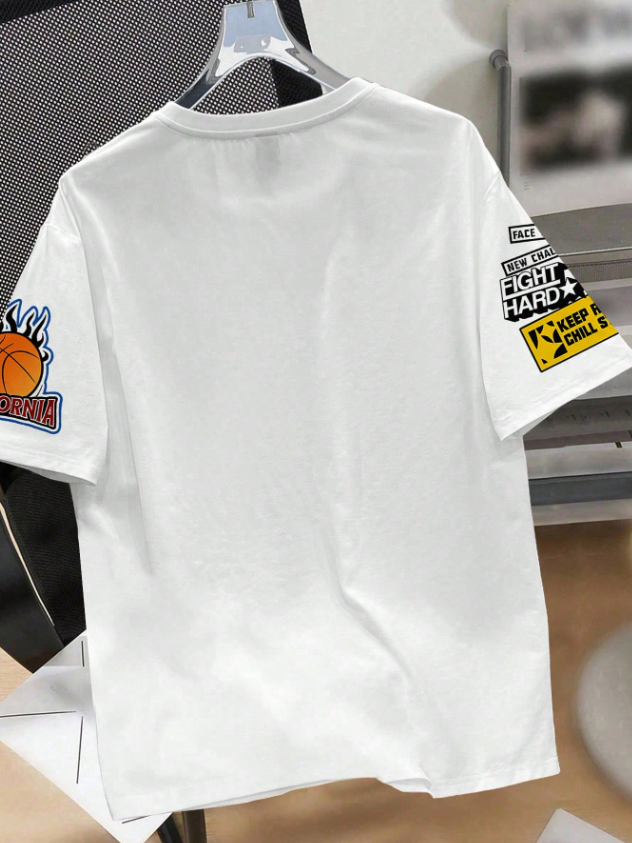 Men Slim Fit With Sporty Icon Print Crew Neck T-Shirt