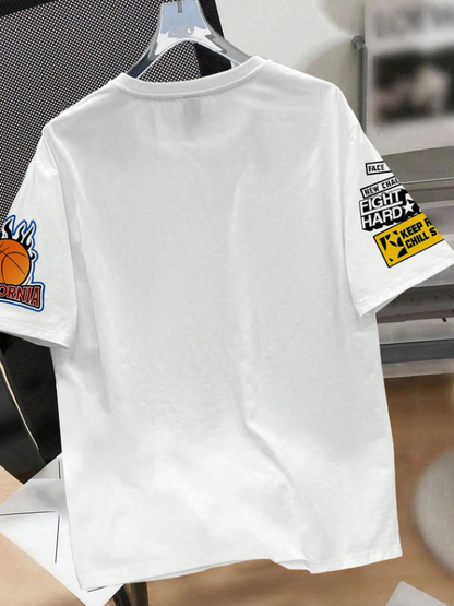 Men Slim Fit With Sporty Icon Print Crew Neck T-Shirt