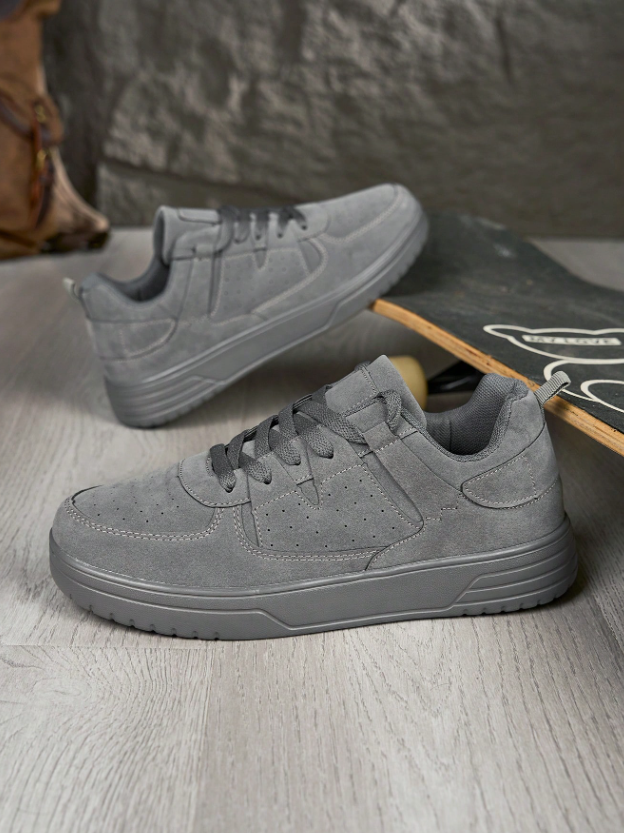 Men’s Classic Gray PU Patchwork Low Top Lace Up Sneakers