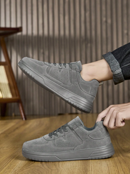 Men’s Classic Gray PU Patchwork Low Top Lace Up Sneakers