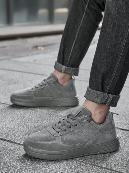 Men’s Classic Gray PU Patchwork Low Top Lace Up Sneakers