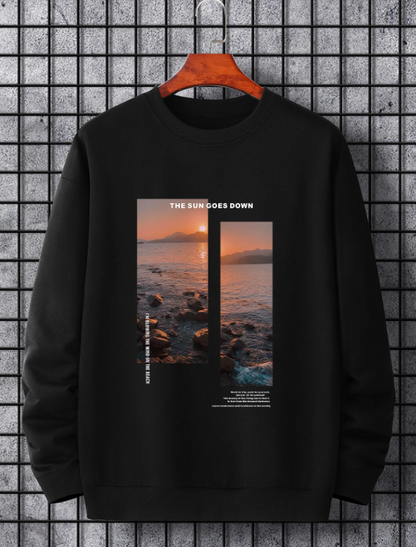 Men’s Graphic Print Long Sleeve Pullover Black Sweatshirt