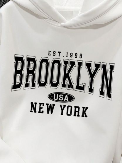 Men’s Urban White Hoodie with Brooklyn Print
